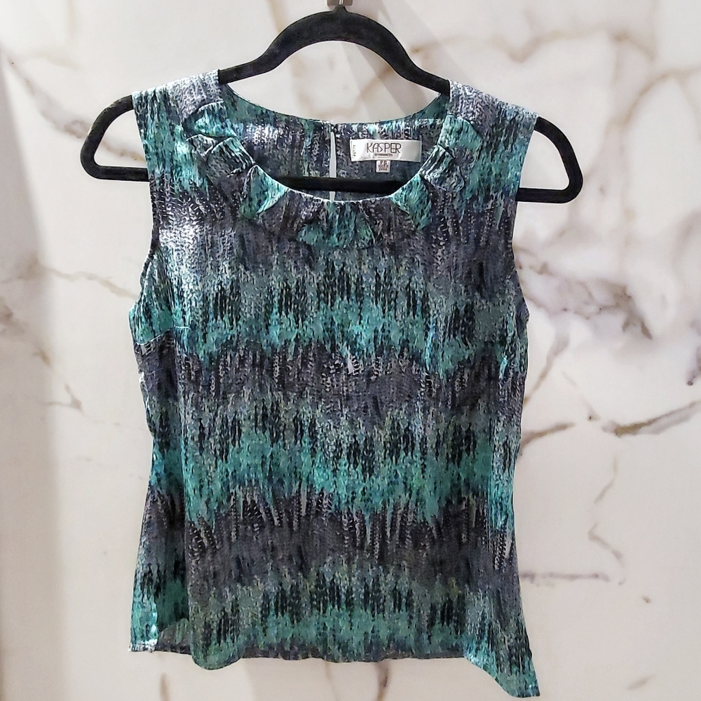 Kasper P/S petite teal ang grey sleeveless blouse